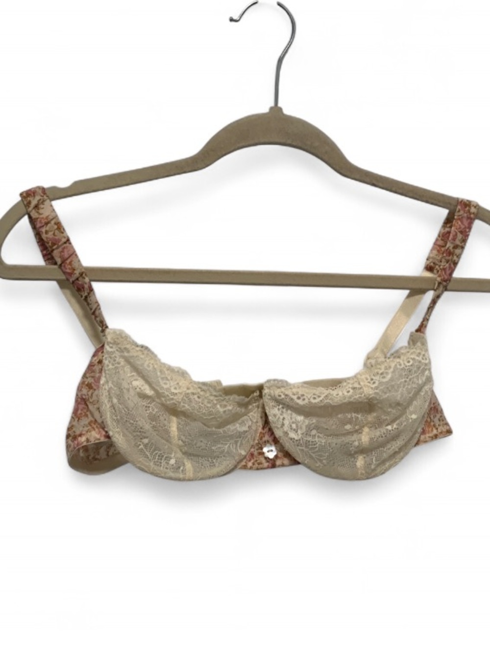 Intimissi Cream Lace Underwire Bra with Satin Floral Straps